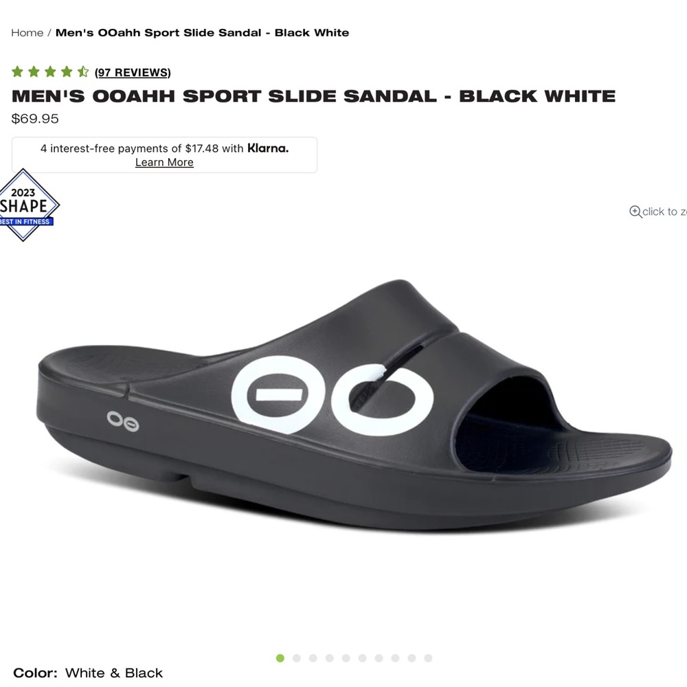 OOFOS Unisex OOAHH Sport Slide Sandal-Black & White 7M/9 W or 8 Men/10 Women
